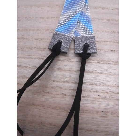 Loom Beaded Bracelet Blues & Silver w/ Vegan Leather - Picture 4 of 4